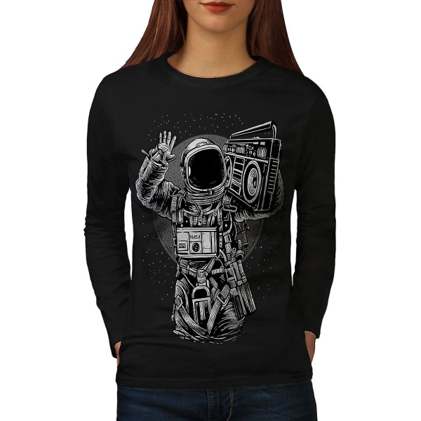 Astronaut Boombox Music Women Blacklong Sleeve T-shirt L