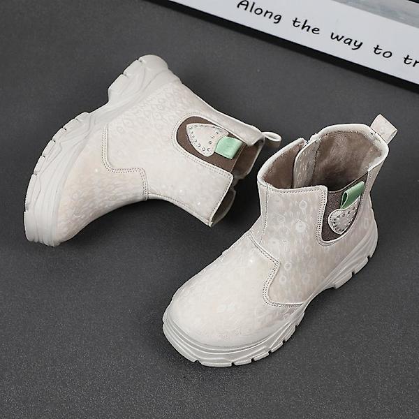 Barn Vinter Snö Boots Varma Ankel Boots Pojkar Flick Anti-Slip Vinterskor E821 Beige 34