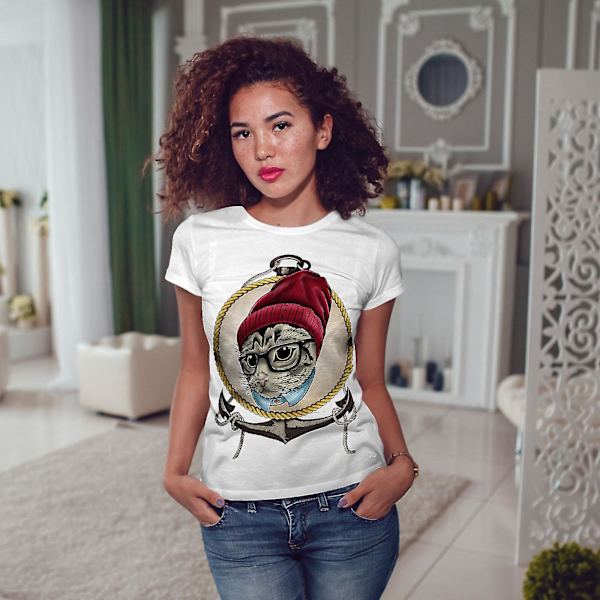 Face Swag Cool Head Cat Whitet-shirt för kvinnor L