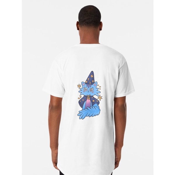 Magisk blå kattunge med cap och cape Lång T-shirt White S_Back