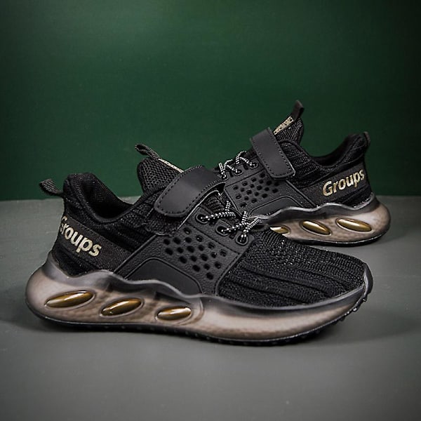 Barn Sneakers Andas löparskor Mode Pojkar Flickor Sportskor 2Ld101 BlackGold 32