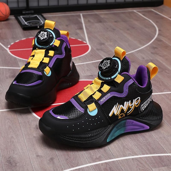 Basketskor för barn Mode Pojkar Flickor Sneakers Andas Sportskor 727 BlackPurple 32