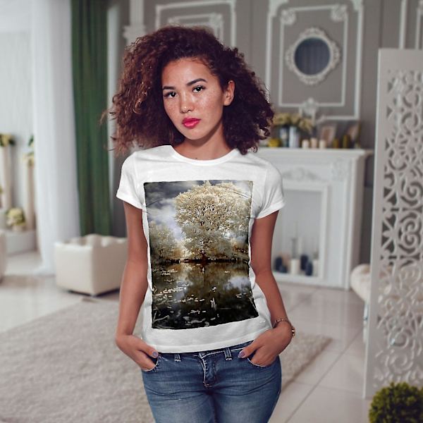White Tree Lake Nature Whitet-shirt för kvinnor XXL