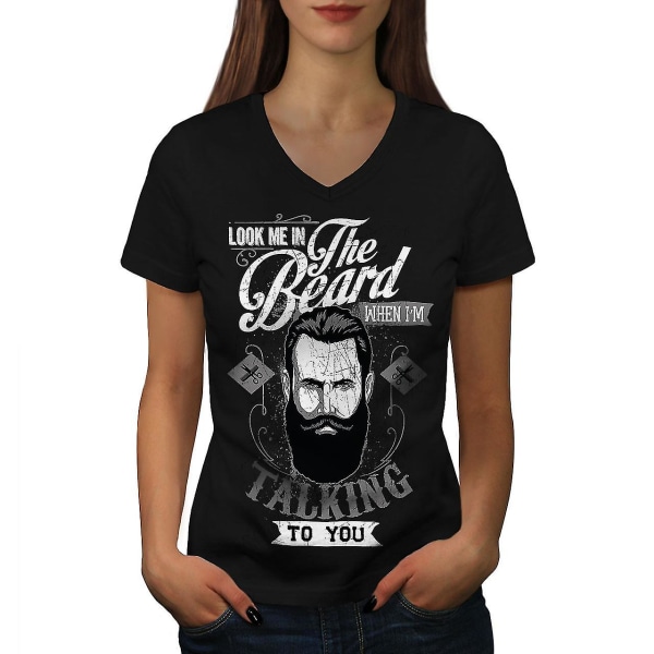 Look Me In The Beard Kvinnor Svart T-shirt med halsringning XXL