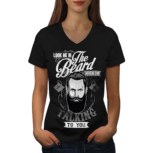 Look Me In The Beard Kvinnor Svart T-shirt med halsringning XXL