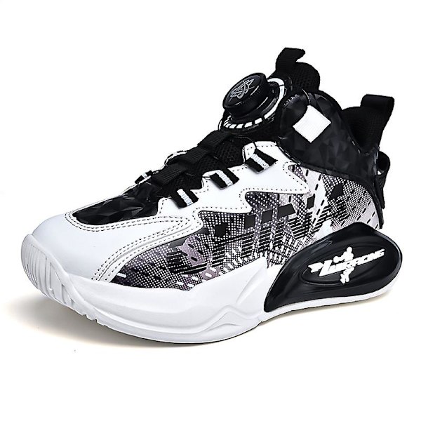 Basketskor för barn Mode Halkfria sneakers Andas Pojkar Flickor Sportskor 2902 BlackWhite 32