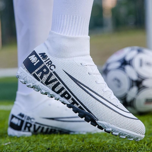 Fotbollsskor för män Halkfria fotbollsskor Klossar Gräs Fotbollssneakers Yj8508A White 36