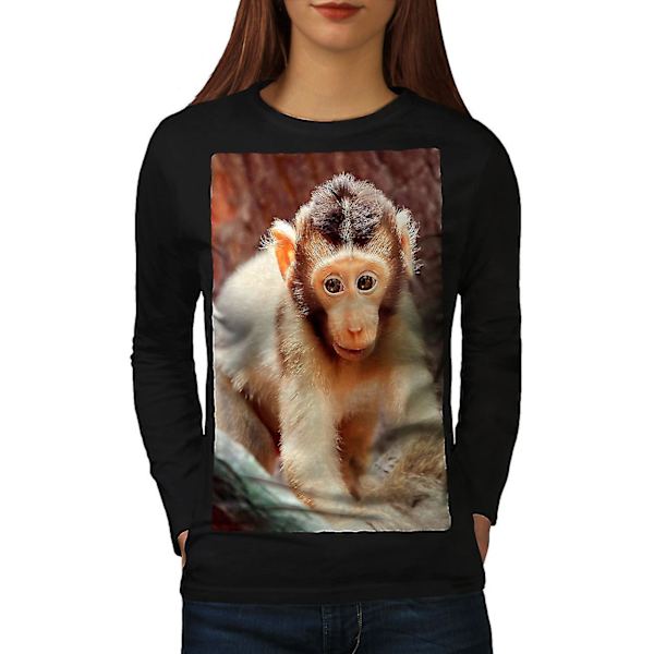 Söt Monkey Photo Animal Kvinnor Långärmad T-shirt M