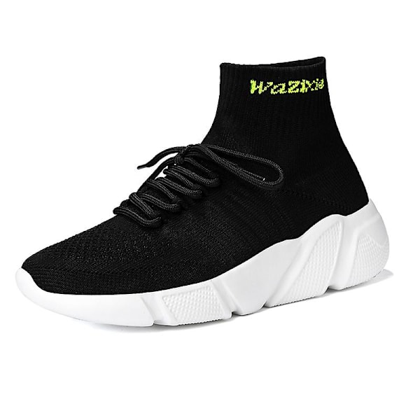Sneakers för flugvävning för män Andas löparskor Mode sportskor 3A7025 BlackWhite 37