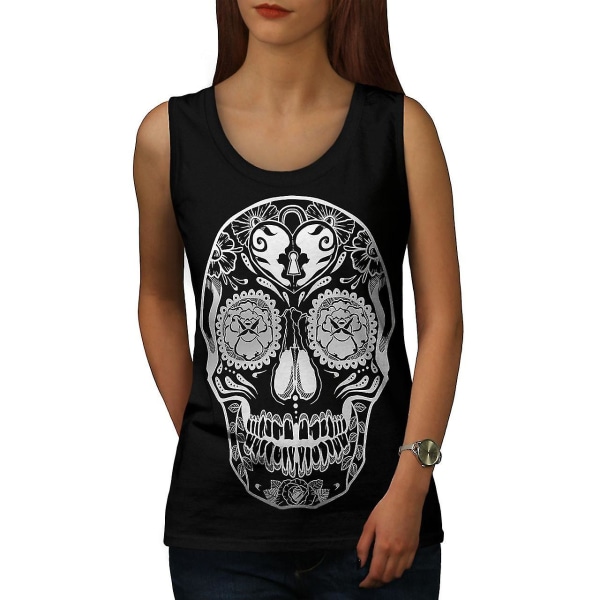 Crazy Print Skull Women Blacktank Top XXL