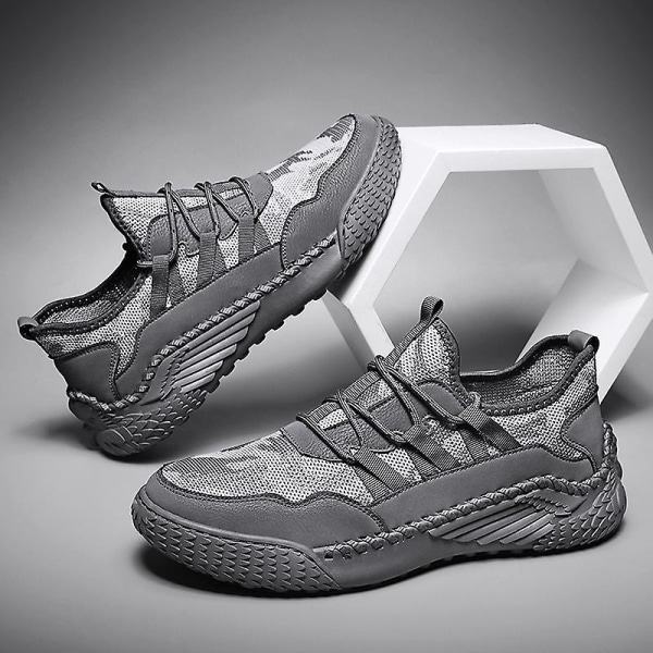 Promenadskor för män Andas Flying Woven Mesh joggingskor Halkfria sneakers 3C9902 Gray 41