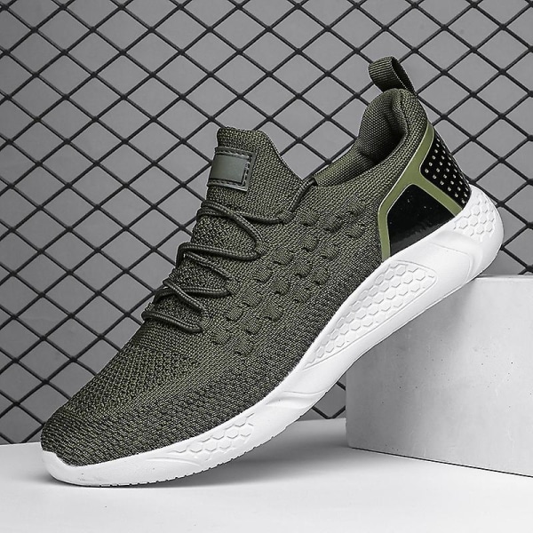 Sneakers för flugvävning för män Andas löparskor Mode sportskor 3A1011 Green 43