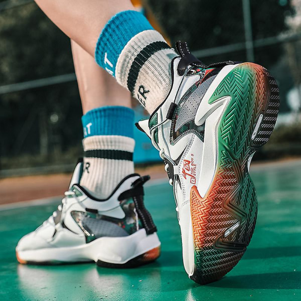 Basketskor för män Mode Halkfria sneakers Sportskor som andas Yjk808 WhiteGreen 41