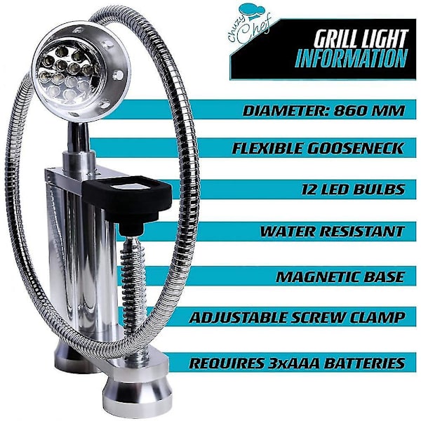 Grilllampa, vattentät med 12 glödlampor, 360 flexibla roterande ljusjusterbar