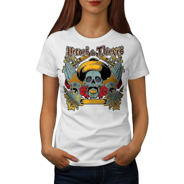 Hjältar och tjuvar skalle Kvinnor Whitet-shirt XL