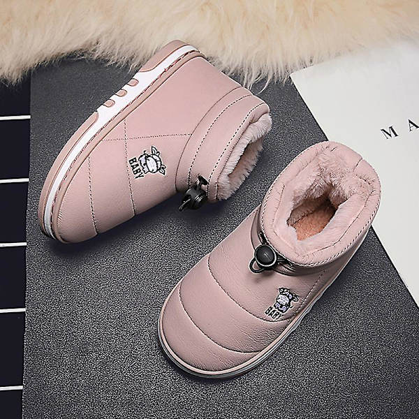 Snöskor för barn Pojkar Flickskor Varma ankelstövlar Halkskyddade vinterskor C03 Pink 34