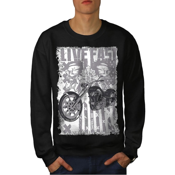 Live Usa Flag Biker Men Blacksweatshirt | Wellcoda XXL