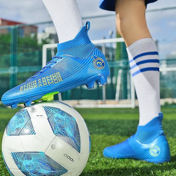 Fotbollsskor för män Halkfria fotbollsskor för herr, Gräs Fotbollssneakers 2K4000 Blue 45