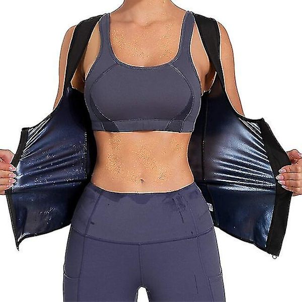 Dam Bastu Shaper Väst Thermo Sweat Shapewear Linne Bantningsväst Waist trainer Korsett Gym Fitness Hot Workout Dragkedja Skjorta,01 Asian size L to XL