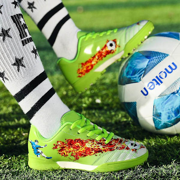 Fotbollsskor för barn Halkfria fotbollsskor Klossar Gräs Fotbollssneakers Yj681 Green 34