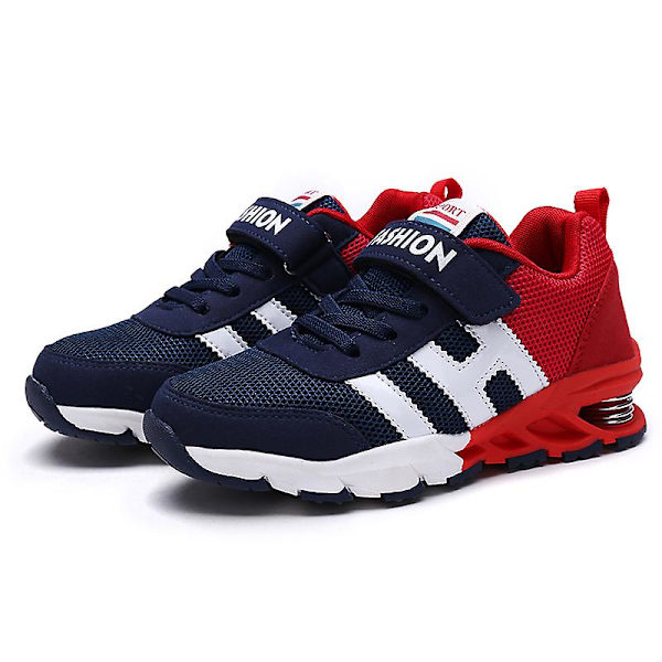 Barn Sneakers Pojkar Basketskor Halkfria Kid Sportskor 3B639 BlueRed 32