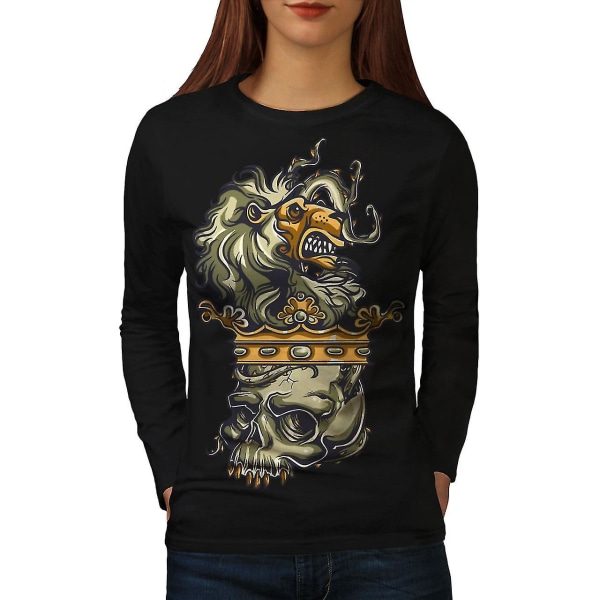 Lion Head King Dead Women Blacklong Sleeve T-shirt | Wellcoda M