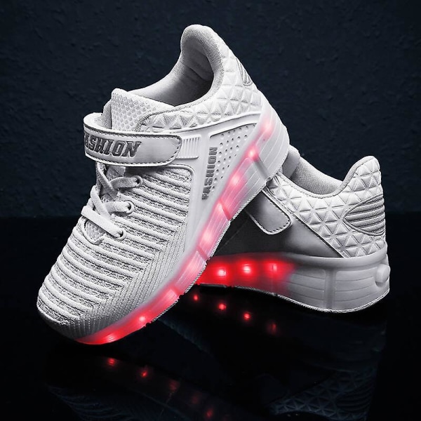 Barnsneakers Dubbelhjulsskor Led Light Skor 8099 White 32