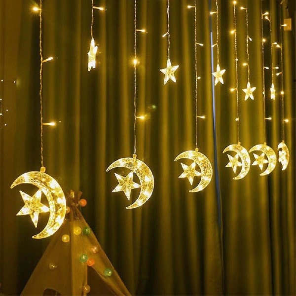 Ramadan Fairy Lights, Star Moon Curtain Lights för Ramadan-dekorationer, Fairy Lights med USB eller batteridrift