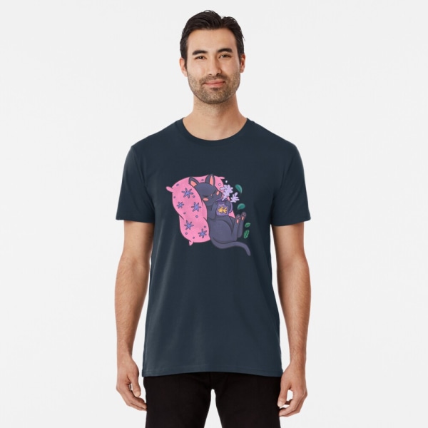 Söt Kitty med tekopp Premium T-shirt Navy M_Front