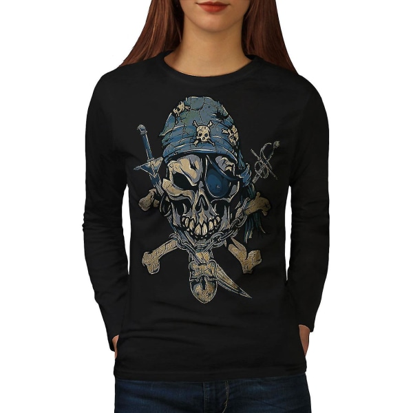 Pirate Skeleton Women Blacklong Sleeve T-shirt XXL