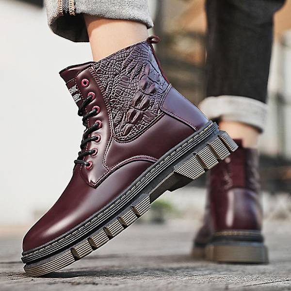 Herr Martin Boot Kvinnor Korta Kängor Med Snörning Chunky Låg Klack Mid-Calf Boots 2Kf8115 Red 41