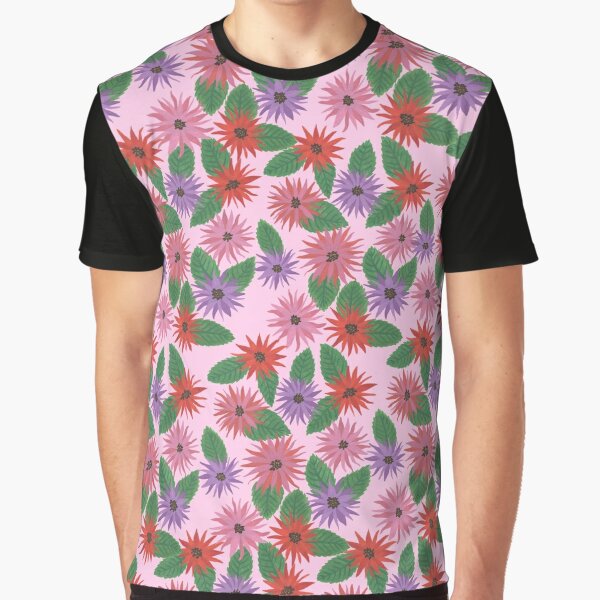 Blommönster med ljusrosa bakgrund Grafisk T-shirt Black L