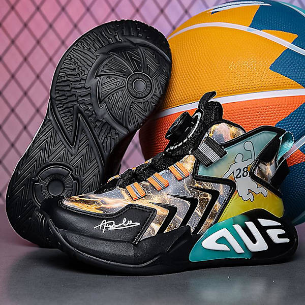 Basketskor för barn Mode Halkfria sneakers Andas Pojkar Flickor Sportskor 2901 Yellow 34