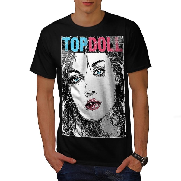 Girl Top Doll Face Män Blackt-shirt L