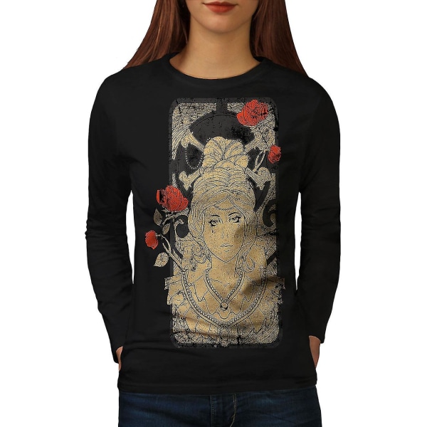 Girl Bone Rose Fashion Women Blacklong Sleeve T-shirt XXL