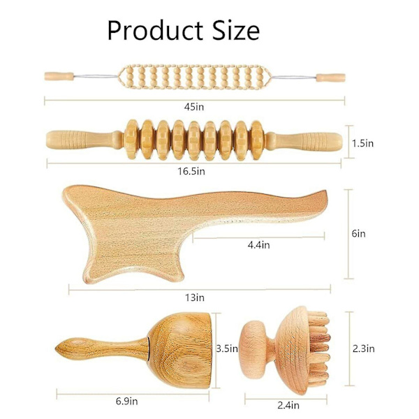 5 i 1 Maderoterapia Kit Träterapi massageverktyg Anti-celluliter set Kvalitet
