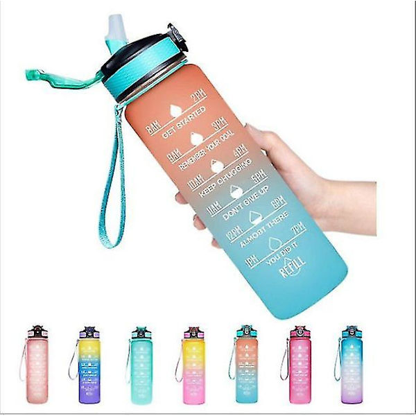 Utomhus vattenflaska Time Marker 1l Motiverande flaska presenter Orange Green