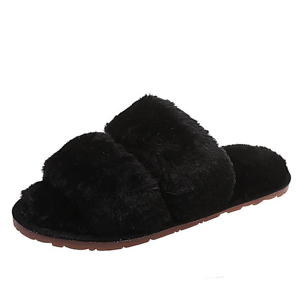 Damtofflor Flat Home Outdoor Casual Fur Tofflor Inomhus plysch tofflor Gul Black 41