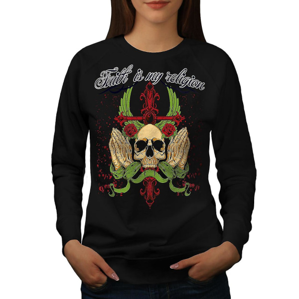 Faith My Religion Skull Women Blacksweatshirt XL