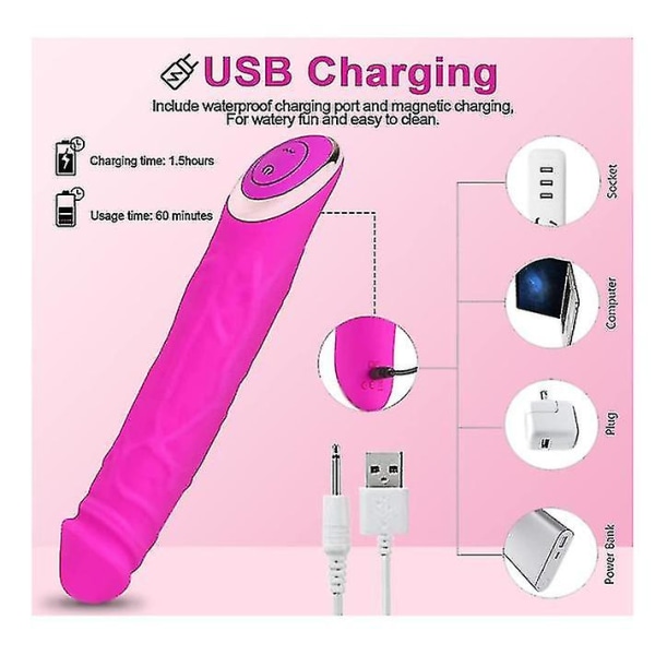 Trådlös elektrisk handhållen massageapparat, mjuk silikon 10 lägen USB resepresent (rosa)