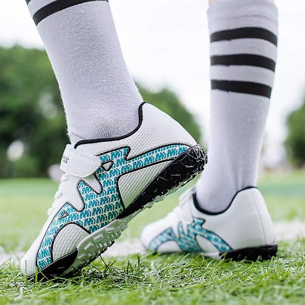 Fotbollsskor för barn Spikes Fotbollsskor för pojkar Ankelstövlar Athletic Sneaker 3Cxm630 WhiteBlue 35