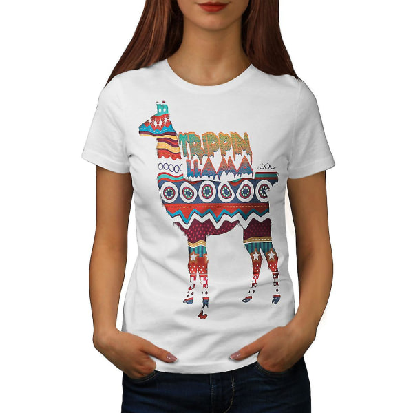 Trippin Lama Laugh Funy Women Whitet-shirt L