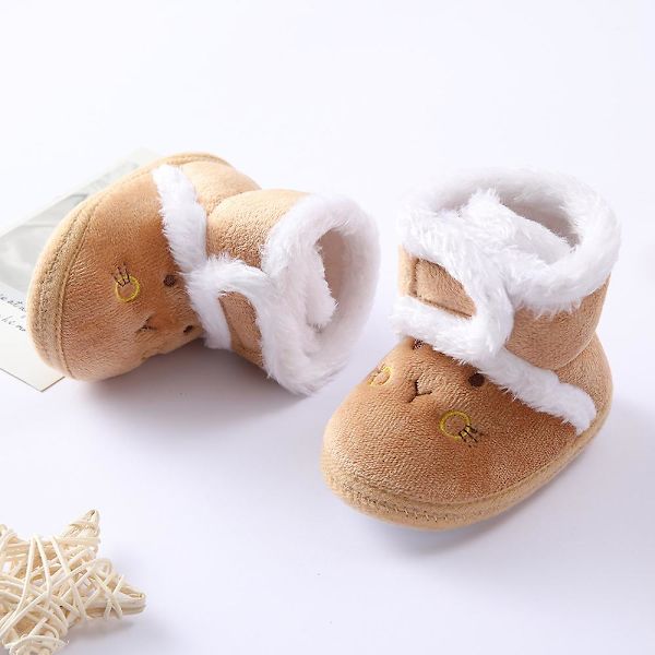 Vintervarma nyfödda toddler 1 år baby Flickor Pojkar Skor Mjuk sula Pälssnöskor 0-18M Brown 7-12 Months