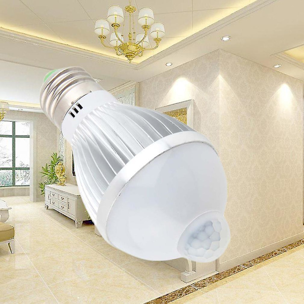 5w E27 Auto Pir Infraröd rörelsesensor Detektering Vit LED-lampa Ljuslampa