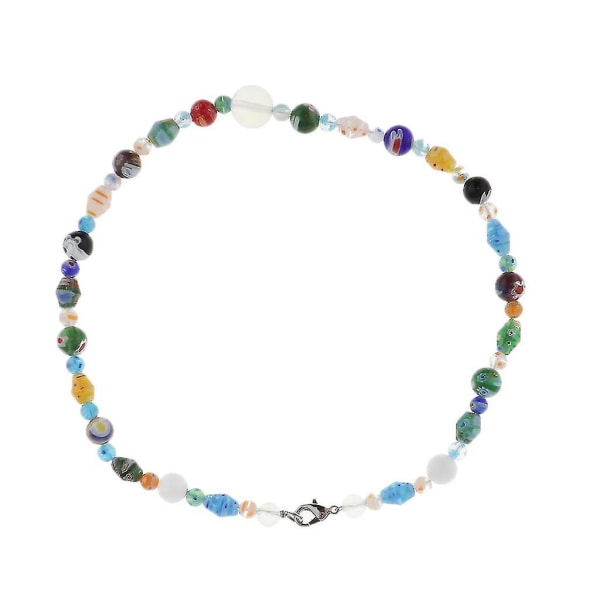 2x Etnisk stil Färgglad Geometrisk Millefiori Blomsterpärla Glas Opal Halsband