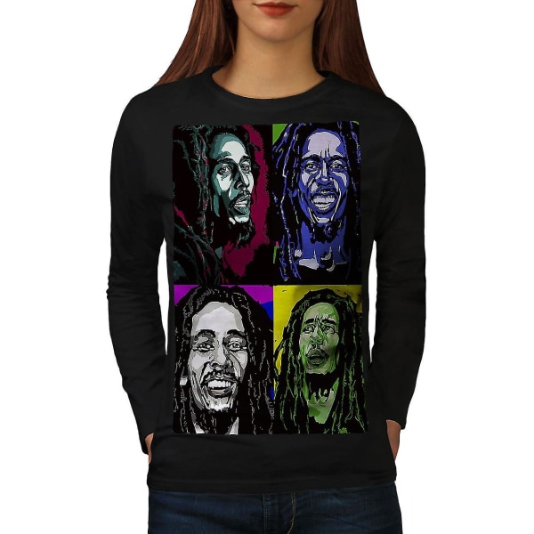 Bob Marley Vokalist Svart Långärmad T-shirt för kvinnor XXL