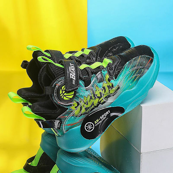 Basketskor för barn Mode Halkfria sneakers Sportskor som andas Yj1199 BlackGreen 34