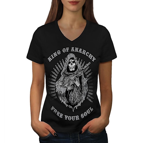 King Of Anarchy Skull Kvinnor Svart T-shirt med halsringning M