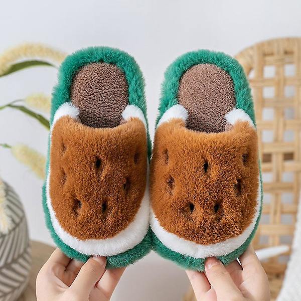 Barns bomullstofflor Pojkar Flickor Fleece tecknad bomullstofflor Röd Brown 32/33