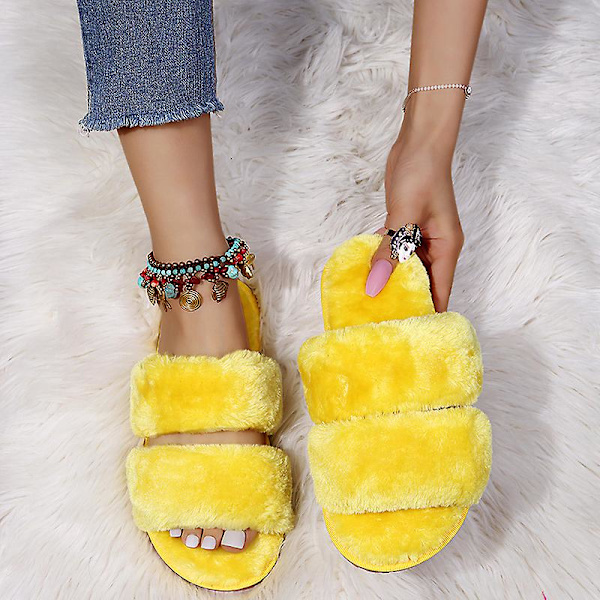 Damtofflor Flat Home Outdoor Casual Fur Tofflor Inomhus plysch tofflor Gul Yellow 41